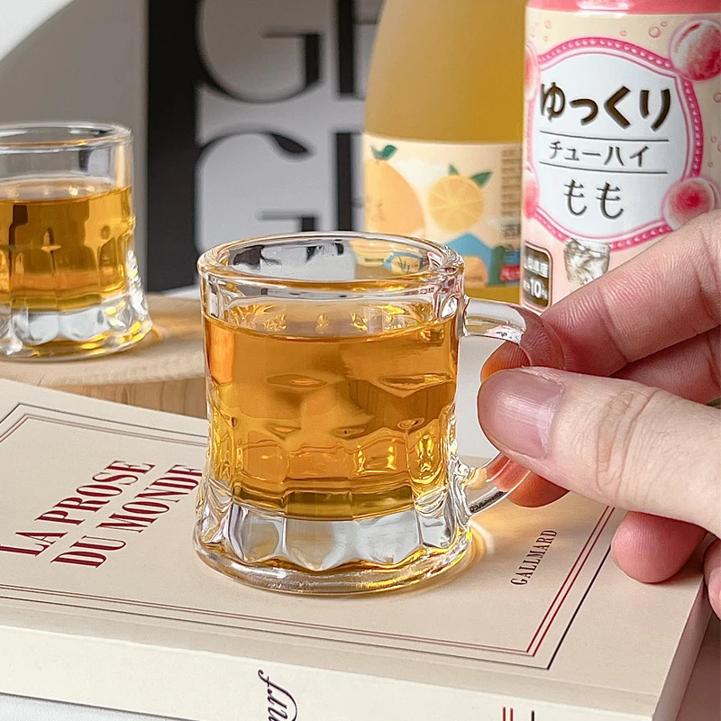 1PC 2oz Beer Cup Small Handle Plastic Whisky Mini For Party Mug Glass Barware Kitchen Dining Bar Home Garden Decoration thumbnail 4