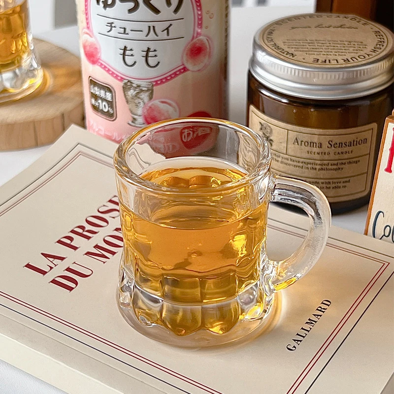 1PC 2oz Beer Cup Small Handle Plastic Whisky Mini For Party Mug Glass Barware Kitchen Dining Bar Home Garden Decoration thumbnail 3