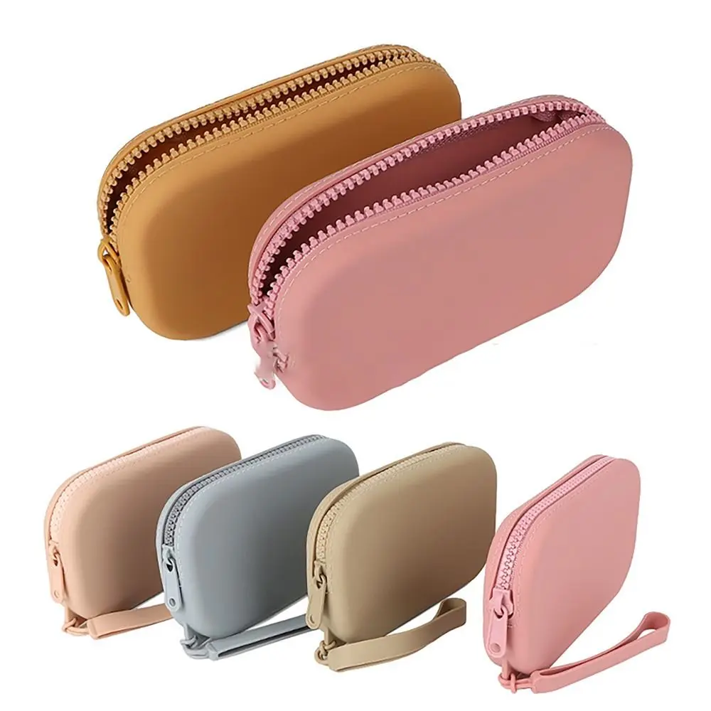 Silicone Smooth Zipper Earphone Bag Wallet Organizer Cosmetic Bag Coin Purse Women Girls