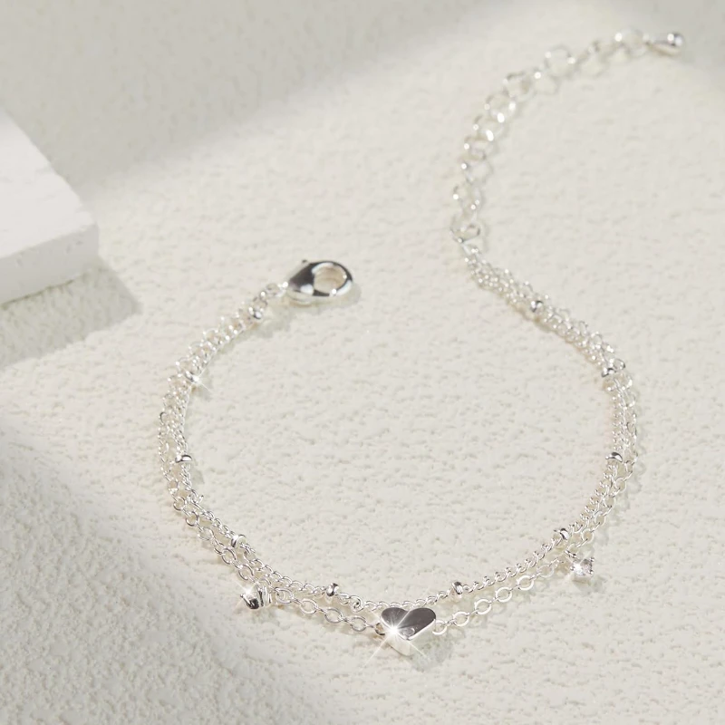 925 Sliver Plated CZ Anklet Bracelets for Women Girl Trendy New Waterproof Heart Charm Dainty Layer Chain Anklets Jewelry Gifts thumbnail 4