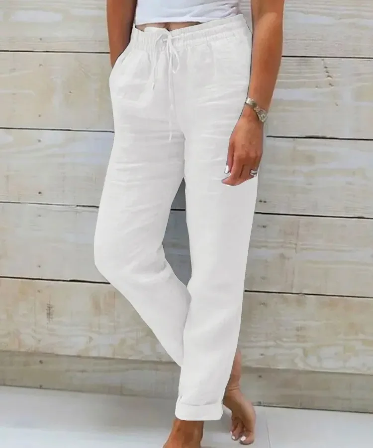 Cotton Linen Summer Pants for Women High Waist Elastic Casual Trousers Streetwear Solid Female Clothes 2026 Loose Pencil Pants thumbnail 4