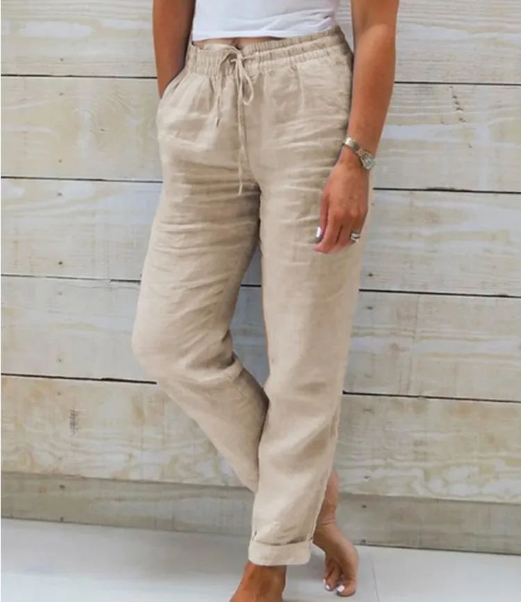 Cotton Linen Summer Pants for Women High Waist Elastic Casual Trousers Streetwear Solid Female Clothes 2026 Loose Pencil Pants thumbnail 5
