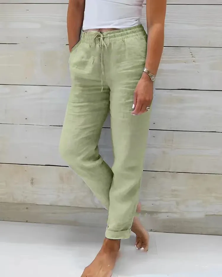 Cotton Linen Summer Pants for Women High Waist Elastic Casual Trousers Streetwear Solid Female Clothes 2026 Loose Pencil Pants thumbnail 6