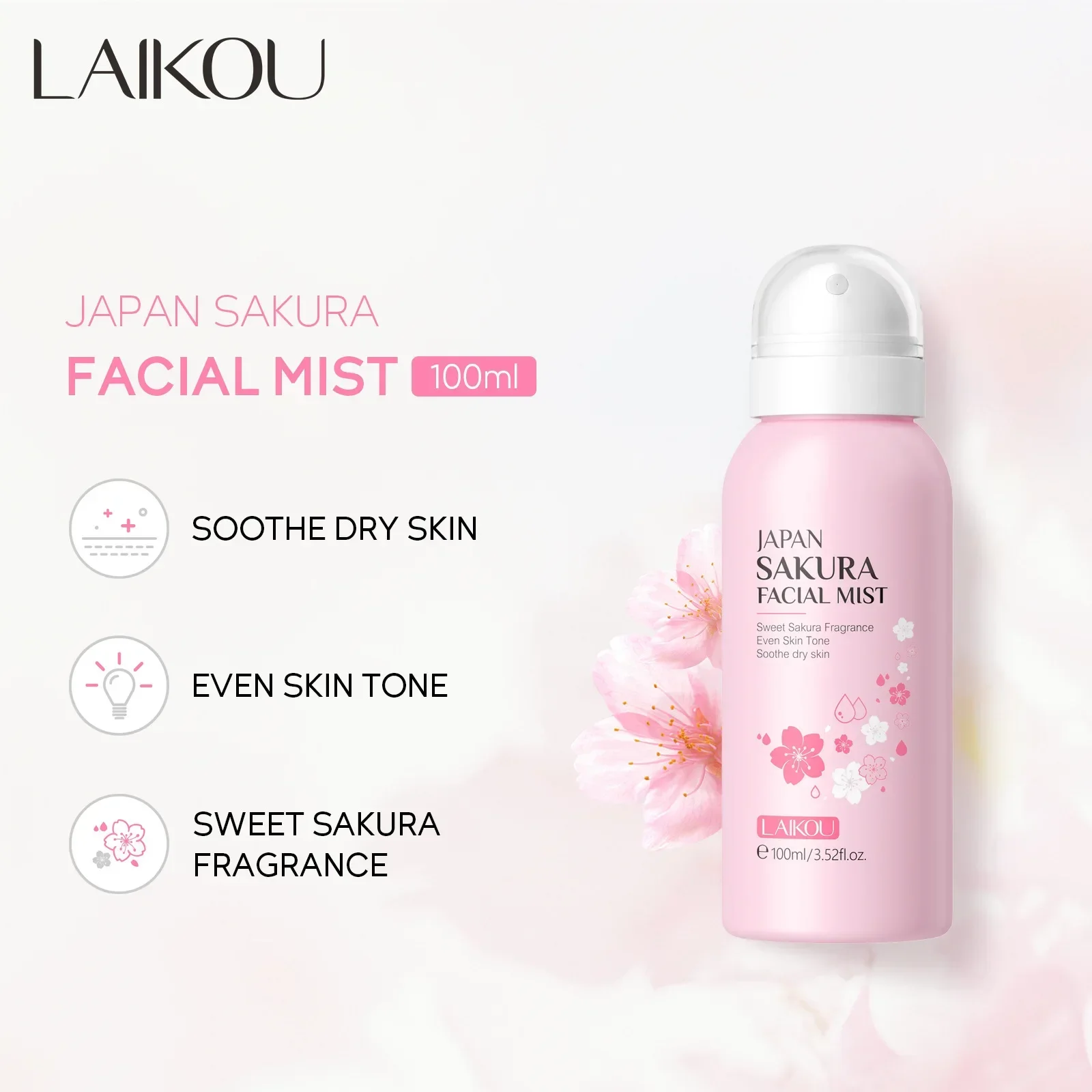 LAIKOU Sakura Toner Hydrating Moisturize Gentle Repair Brightening Skin Improve Glow Serum Toner Spray 100ml thumbnail 3