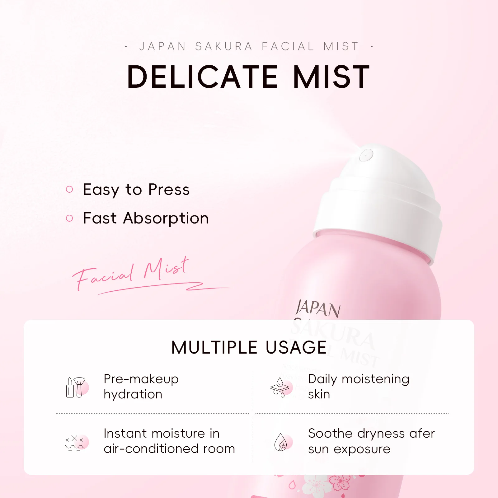 LAIKOU Sakura Toner Hydrating Moisturize Gentle Repair Brightening Skin Improve Glow Serum Toner Spray 100ml thumbnail 5