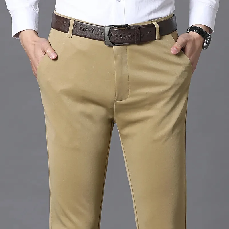 Men's ice silk suit pants Elastic mid-waist baggy trousers Straight business trousers thumbnail 4