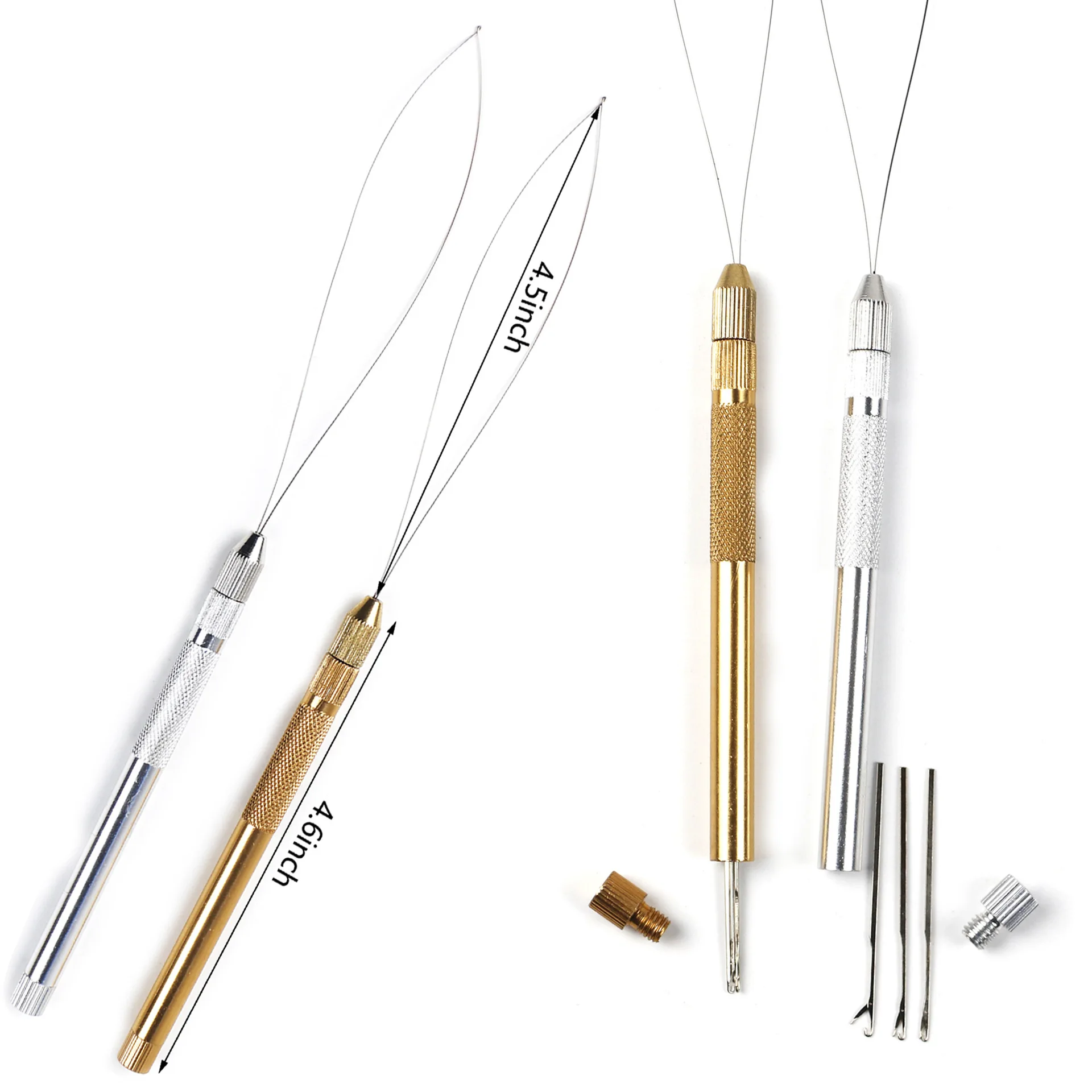 Hair Extension Tools 3 Knitting Hook Needles Pulling Needle Loop Threader Aluminum Ventilating Holder and Needles Kit Making lac thumbnail 3