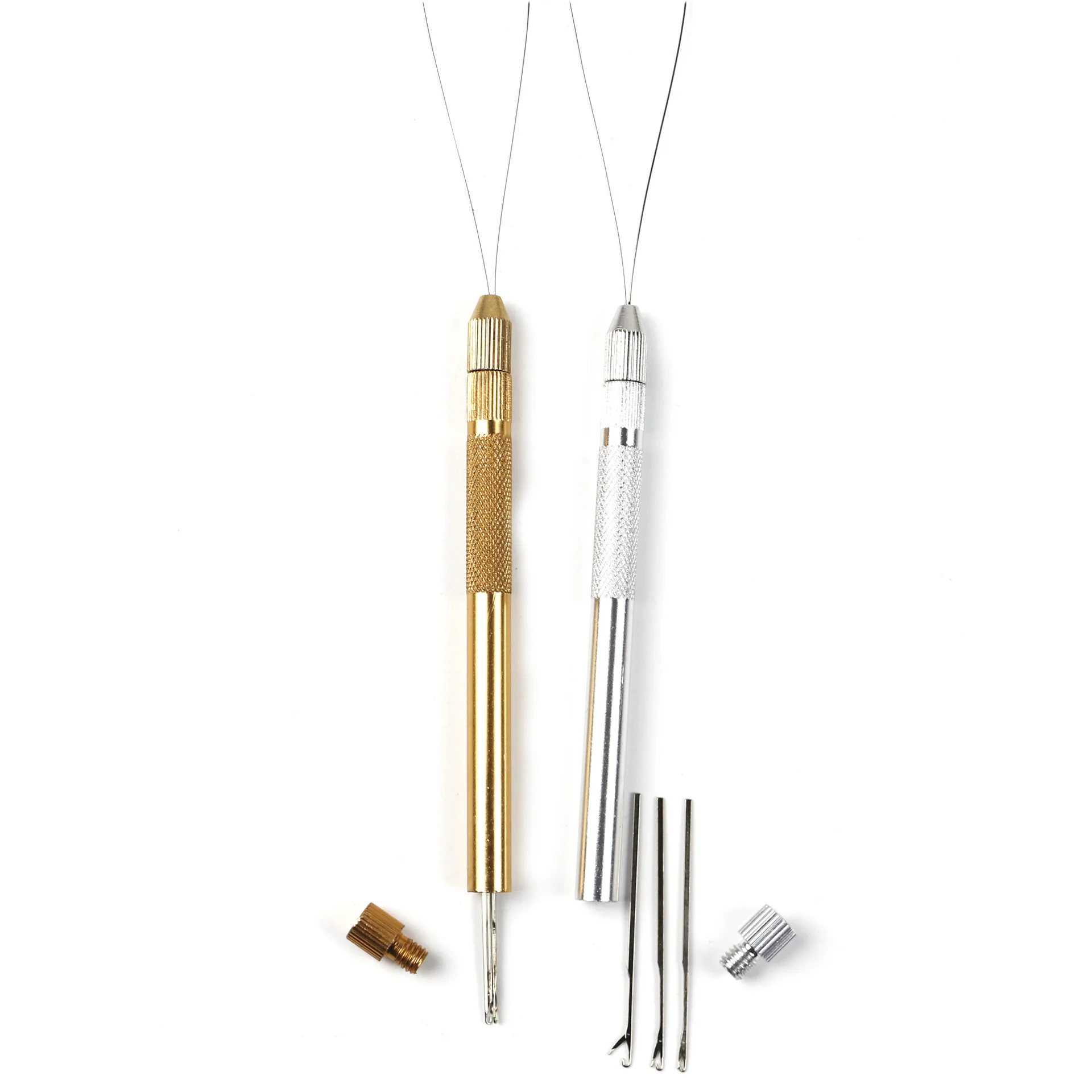 Hair Extension Tools 3 Knitting Hook Needles Pulling Needle Loop Threader Aluminum Ventilating Holder and Needles Kit Making lac thumbnail 5