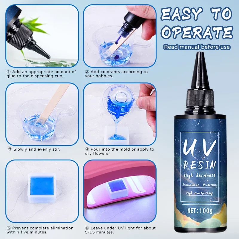 UV Resin Glue for DIY Jewelry, Epoxy Resin and UV Lamp High Transparency Fast Drying High Hardness, 20g, 50g, 100g, 250g, 1000g thumbnail 2