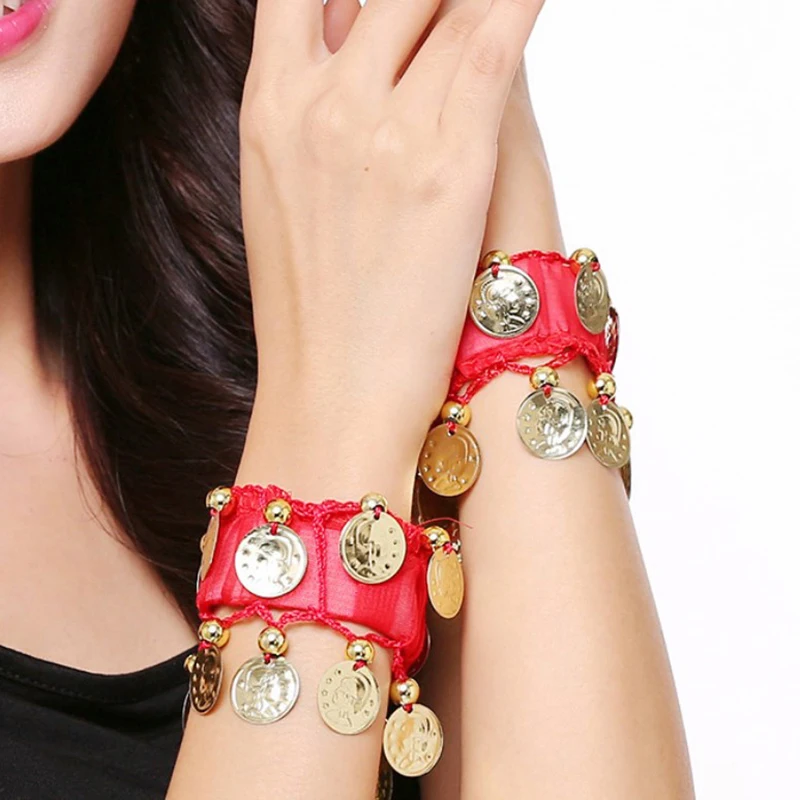 1Pcs Belly Dance Metal Coin Bracelets Belly Dancing Wrist Ankle Cuffs Bracelets Chiffon Gold Coin Belly Dance Accessories thumbnail 2
