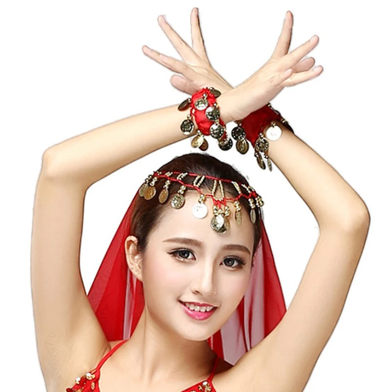 1Pcs Belly Dance Metal Coin Bracelets Belly Dancing Wrist Ankle Cuffs Bracelets Chiffon Gold Coin Belly Dance Accessories thumbnail 3