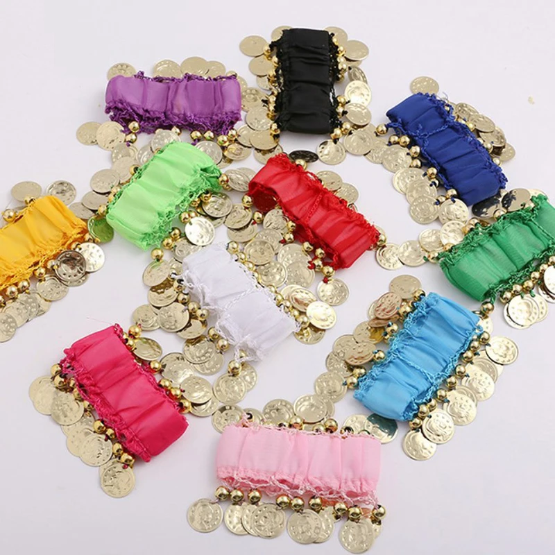1Pcs Belly Dance Metal Coin Bracelets Belly Dancing Wrist Ankle Cuffs Bracelets Chiffon Gold Coin Belly Dance Accessories thumbnail 6