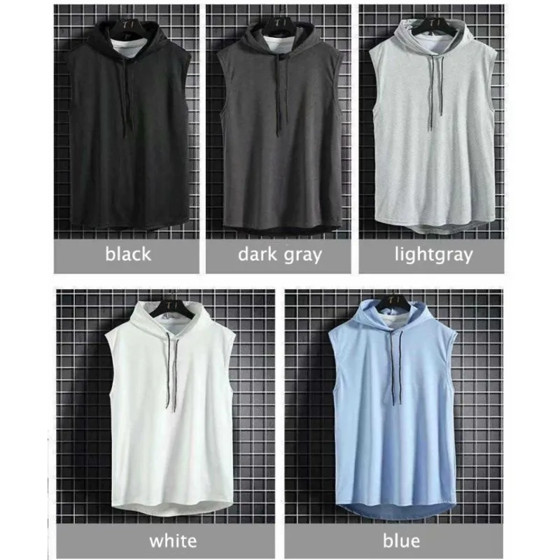 M-3XL Men's Tank Tops Vest Sleeveless Tees Hooded Male T Shirt Gym Exercise Sports Golf  Shirt Korean Style Casual Solid Color thumbnail 5