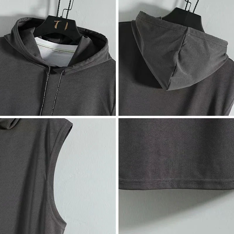 M-3XL Men's Tank Tops Vest Sleeveless Tees Hooded Male T Shirt Gym Exercise Sports Golf  Shirt Korean Style Casual Solid Color thumbnail 4