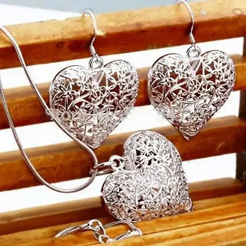 Charms Wedding 925 Sterling Silver Jewelry Fashion Pretty Pendant Necklace Earring Women Party Set TOP Quality Stamped thumbnail 2