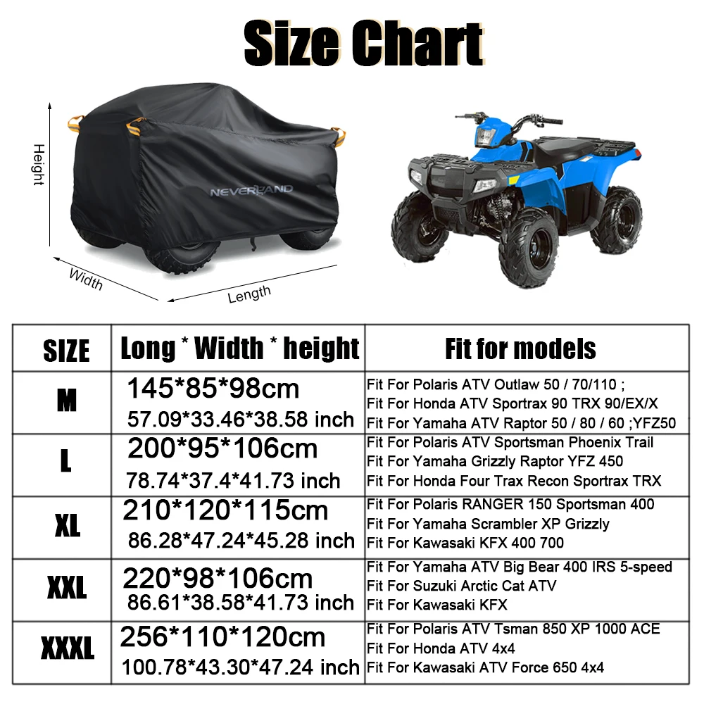 Quad Bike ATV Cover Universal 190T Waterproof Motorcycle Vehicle Scooter Kart Motorbike Resistant Dust UV Protector Black Silver thumbnail 2