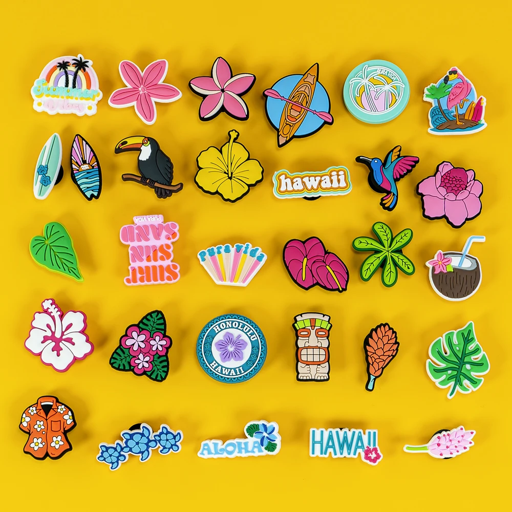 1/30PCS Shoe Charms New Hawaiian Style Flower Surf Board Women Men Cute Shoe Decoration Shoe Accessories Pins for Clog Kawaii thumbnail 3