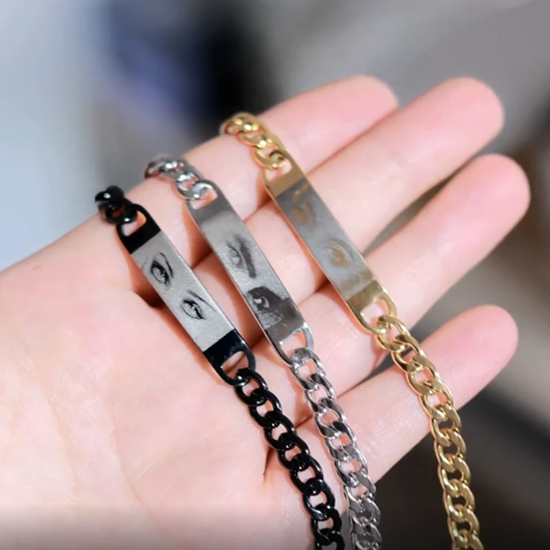 Letdiffery Personalized Eyes Photo Bracelets Stainless Steel Custom Laser Engrave Picture Name Date Men Women Kids Bracelet Gift thumbnail 3