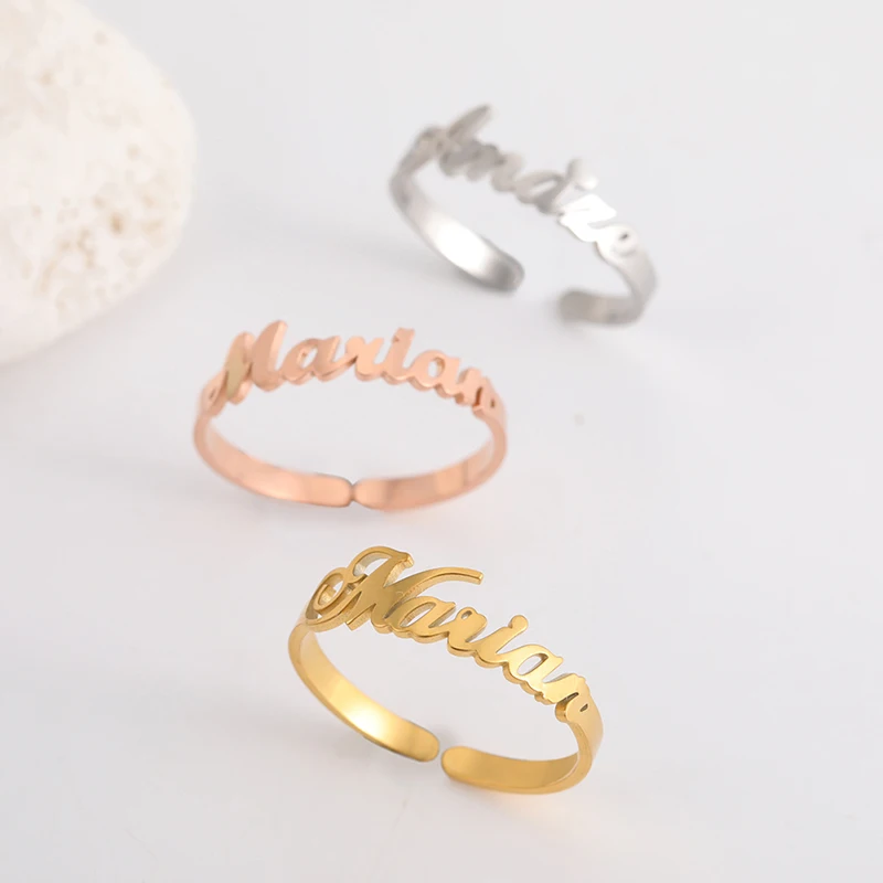 Custom Double First Name Finger Ring For Women Men Personalized Couple Family Gift Gold Color Stainless Steel Metal Jewelry thumbnail 4