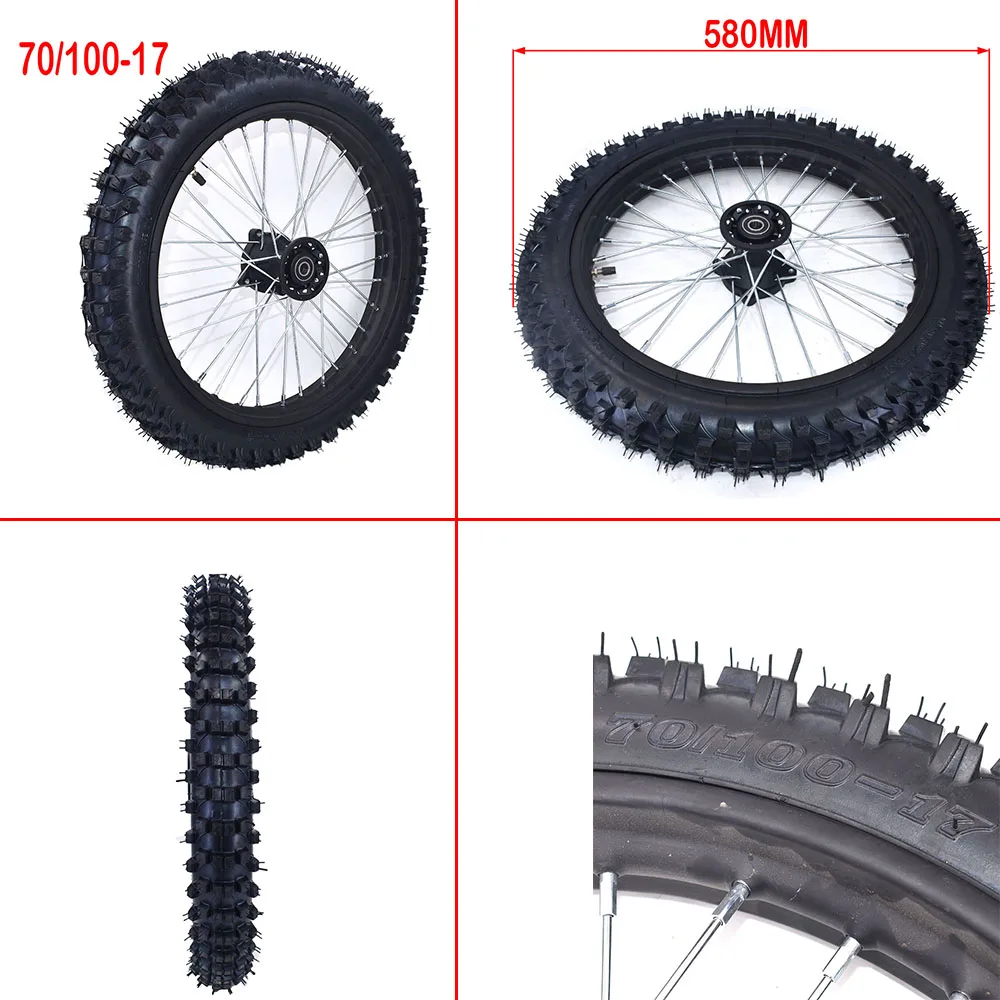 70/100-17 Inch Motorcycle Front Wheel 1.60-17 Steel Rim Circle Aluminum Hub 17" Dirt Tire For CRF KLX Kayo BSE Dirt Pit Bike thumbnail 6
