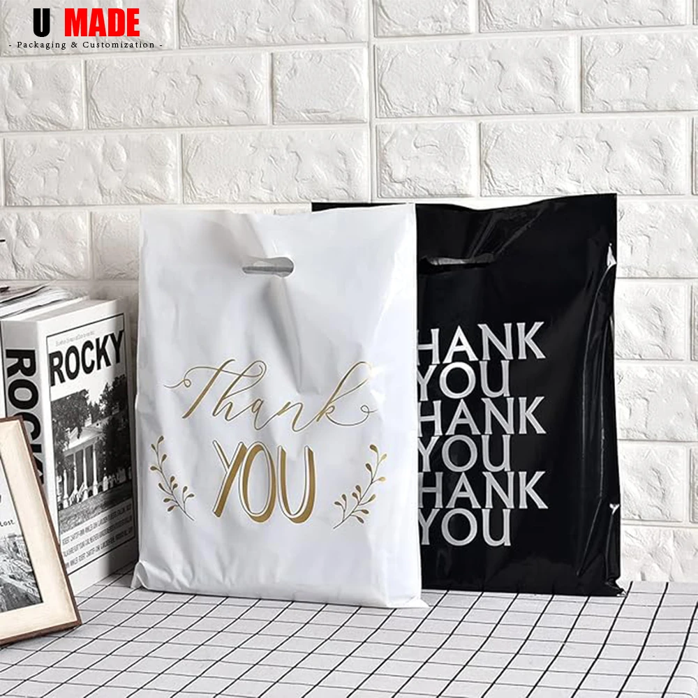 100pcs Custom Plastic Shopping Bags with Logo Personalized Gift Bags for Small Business Boutique Retail Trade Shows Events Party thumbnail 4