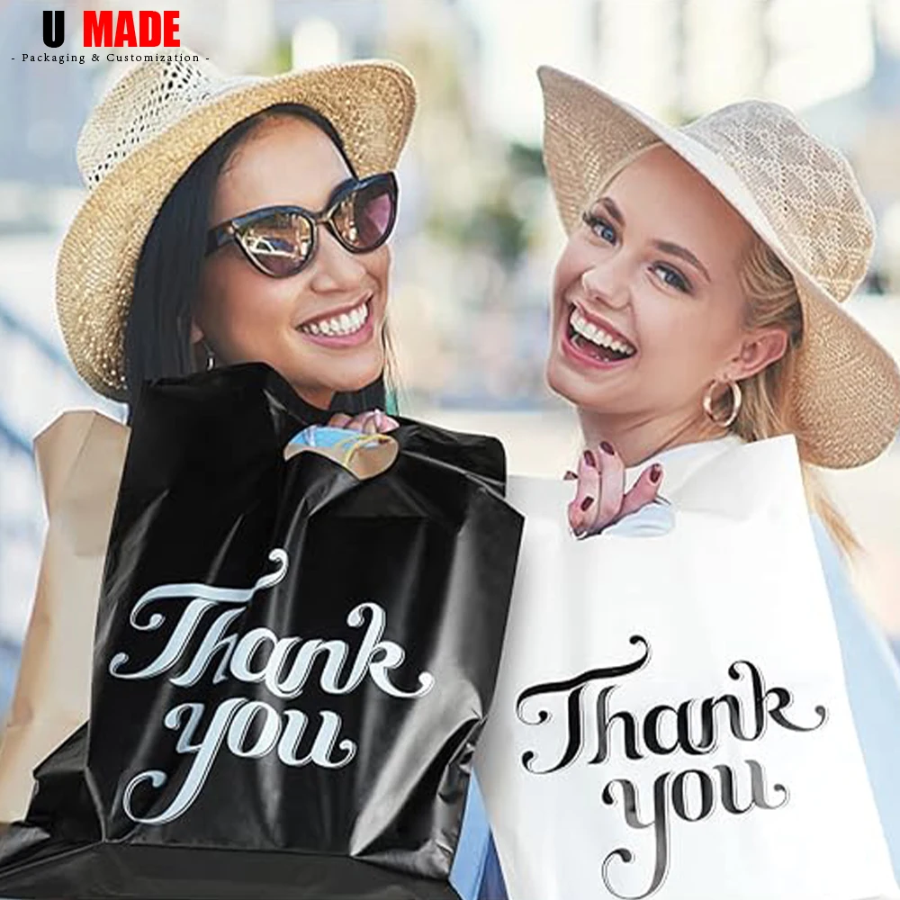 100pcs Custom Plastic Shopping Bags with Logo Personalized Gift Bags for Small Business Boutique Retail Trade Shows Events Party thumbnail 6