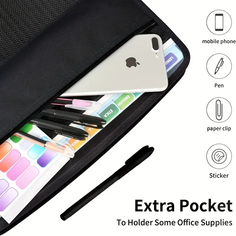 Accordion File Organizer with Safe Zipper, 13 Pocket Expanding File Folder with Front Pencil Pouch,  School Office Supplies thumbnail 5