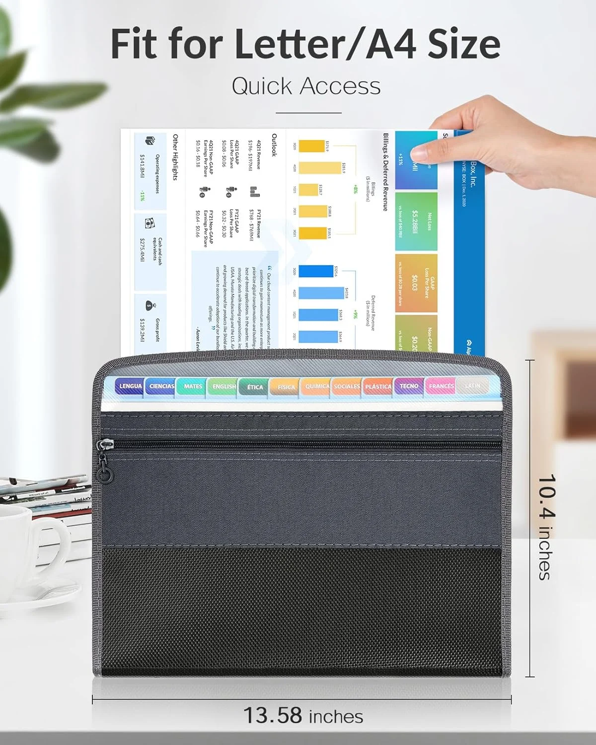 Accordion File Organizer with Safe Zipper, 13 Pocket Expanding File Folder with Front Pencil Pouch,  School Office Supplies thumbnail 2