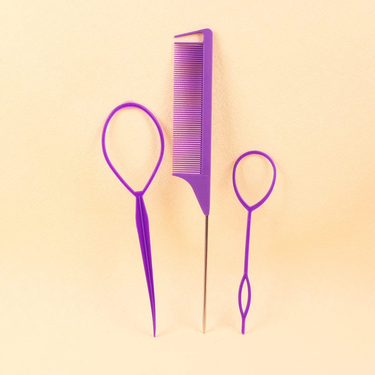 3pcs of hair braiding tools, designed for hair styling mouse tail combs to distribute hair braiding，Special for real hair wigs thumbnail 4