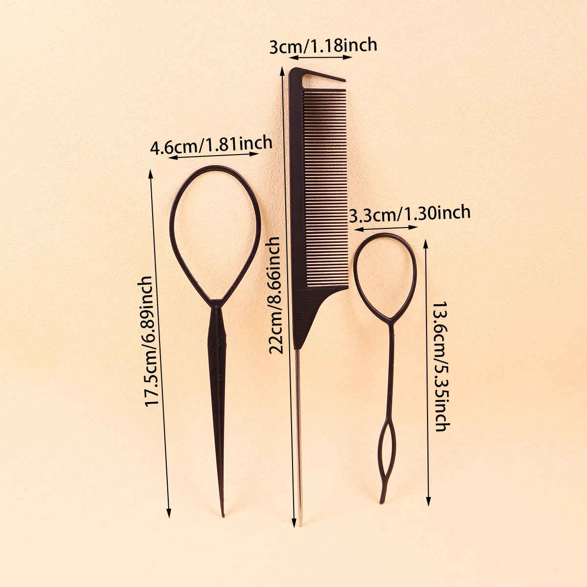 3pcs of hair braiding tools, designed for hair styling mouse tail combs to distribute hair braiding，Special for real hair wigs thumbnail 6