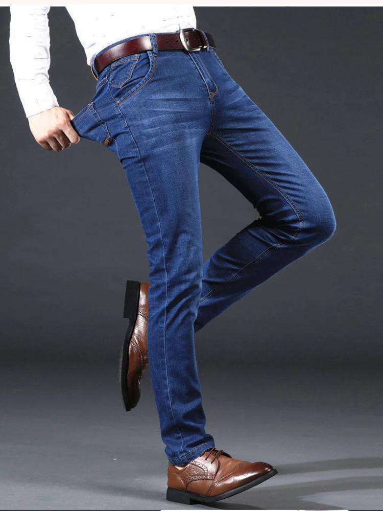 New Men Light Luxury Stretch Slim Fit Pants Comfortable Soft Business Fashion Straight Casual Denim Trousers Male Brand Clothing thumbnail 3