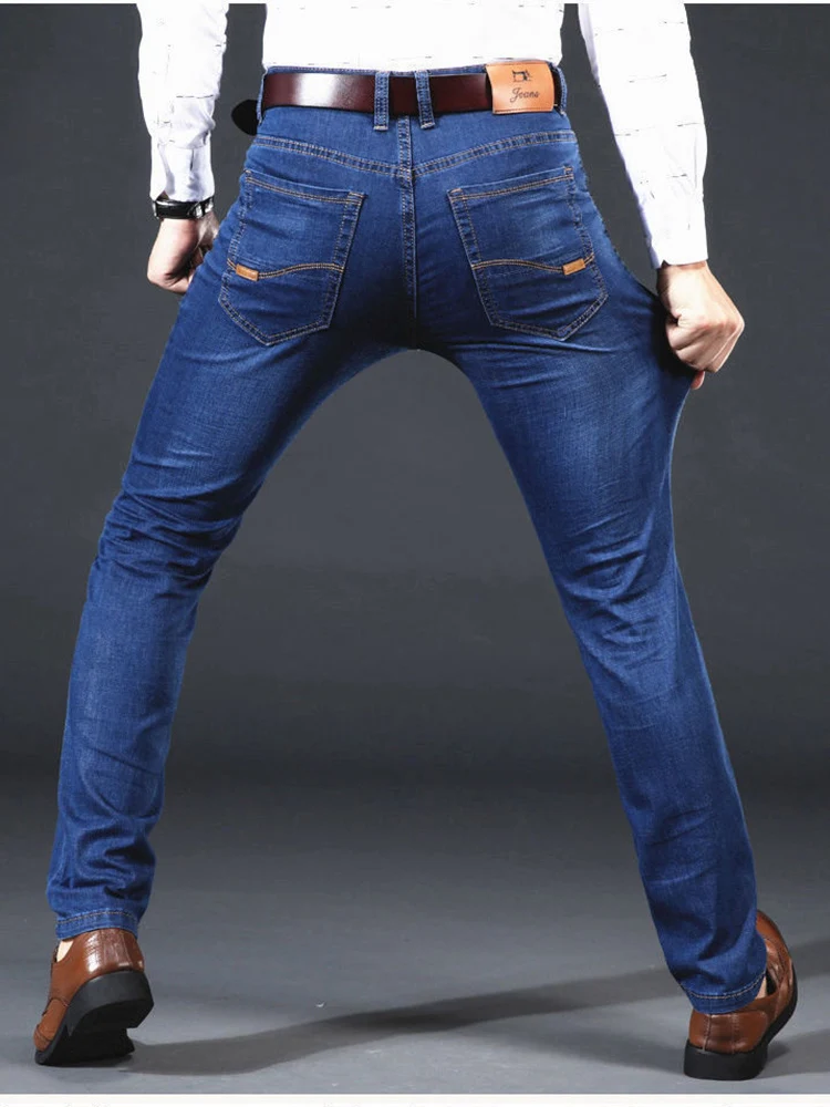 New Men Light Luxury Stretch Slim Fit Pants Comfortable Soft Business Fashion Straight Casual Denim Trousers Male Brand Clothing thumbnail 4