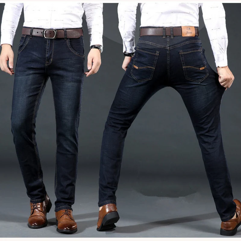New Men Light Luxury Stretch Slim Fit Pants Comfortable Soft Business Fashion Straight Casual Denim Trousers Male Brand Clothing thumbnail 2