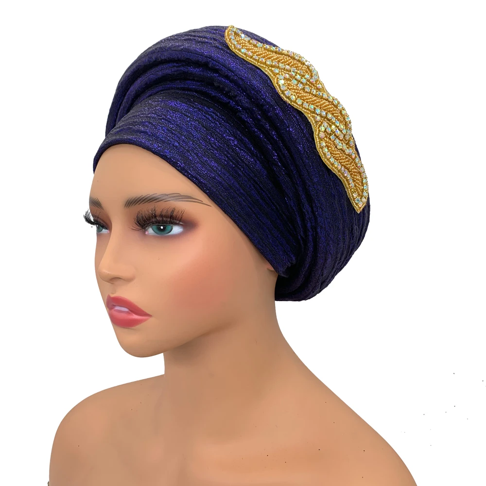 Fashion African Turban Cap Women's Autogele headtie Lady Head Wraps Nigeria Wedding Headgear  Turbante Mujer thumbnail 5