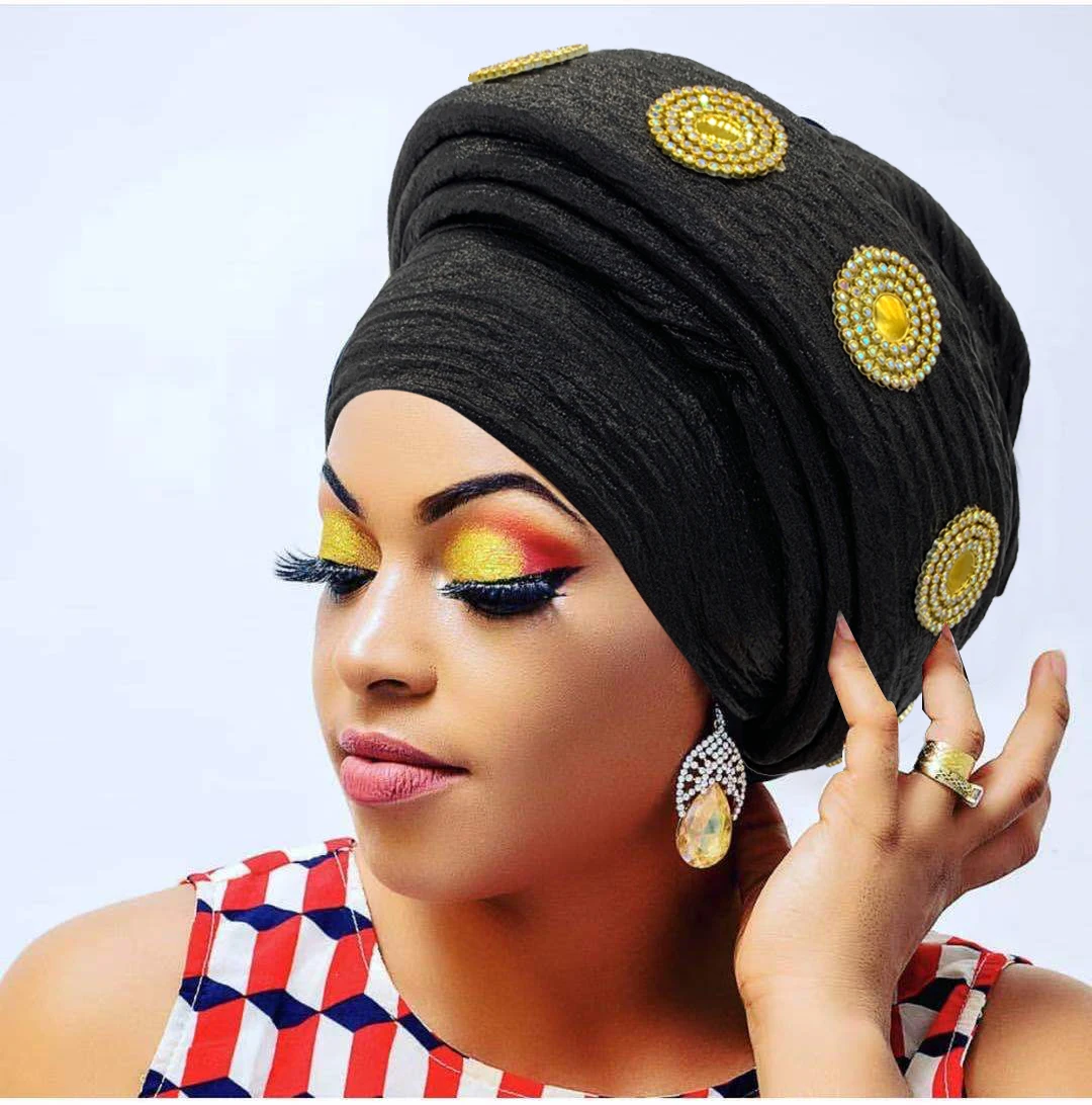 Fashion African Turban Cap Women's Autogele headtie Lady Head Wraps Nigeria Wedding Headgear  Turbante Mujer thumbnail 2
