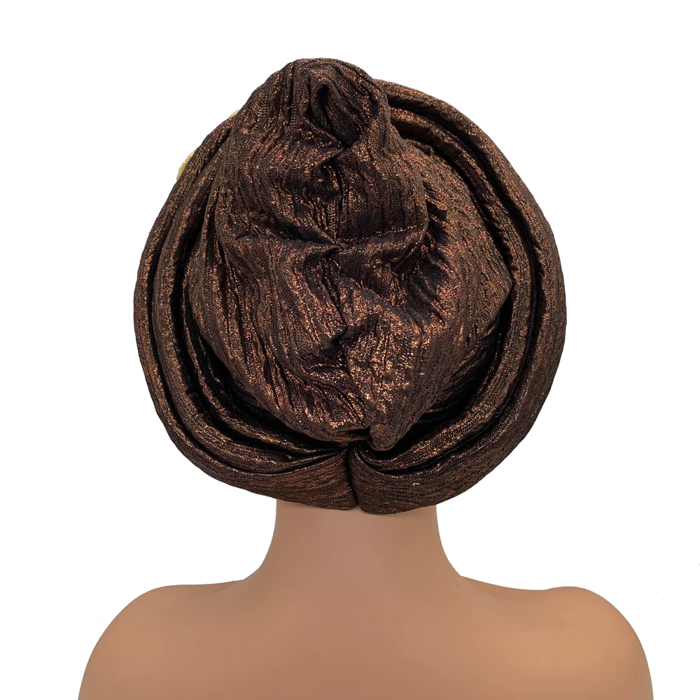 Fashion African Turban Cap Women's Autogele headtie Lady Head Wraps Nigeria Wedding Headgear  Turbante Mujer thumbnail 4