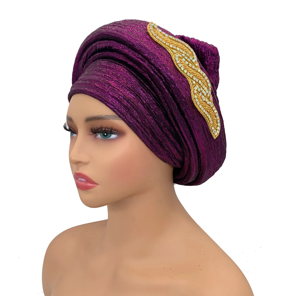 Fashion African Turban Cap Women's Autogele headtie Lady Head Wraps Nigeria Wedding Headgear  Turbante Mujer thumbnail 6