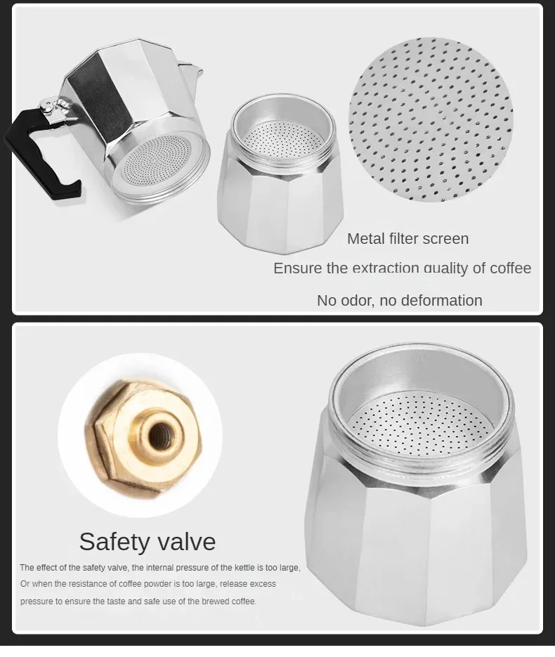 Mocha Coffee Pots Italian Aluminum Octagonal Pot Coffee Cup Maker Tea Maker Portable Coffee Maker thumbnail 4