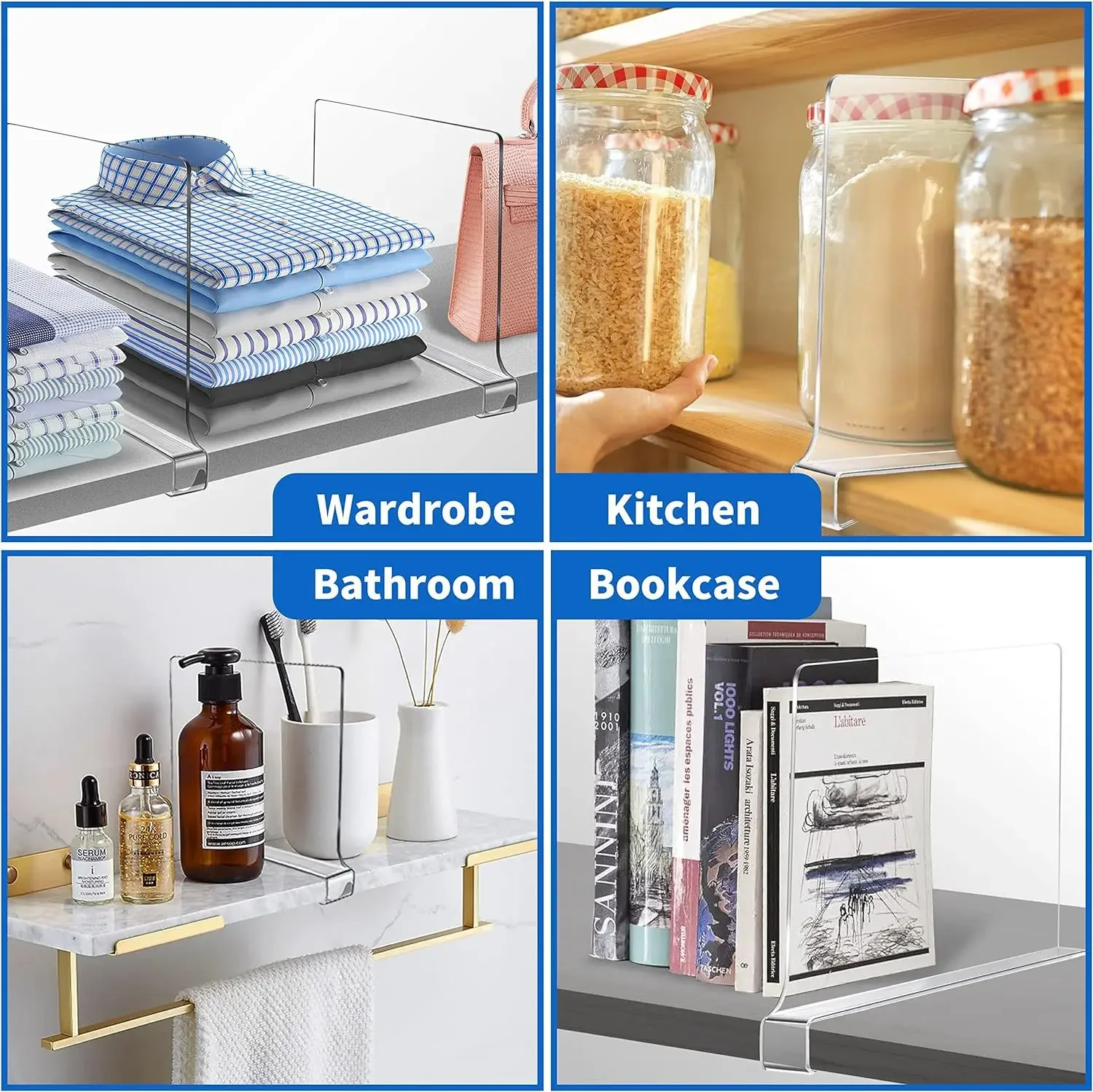 8/6/4/2pcs Transparent Closet Shelf for Wardrobe Organizer Cloth Divider Cupboard Bookcase Divider Baffle thumbnail 4