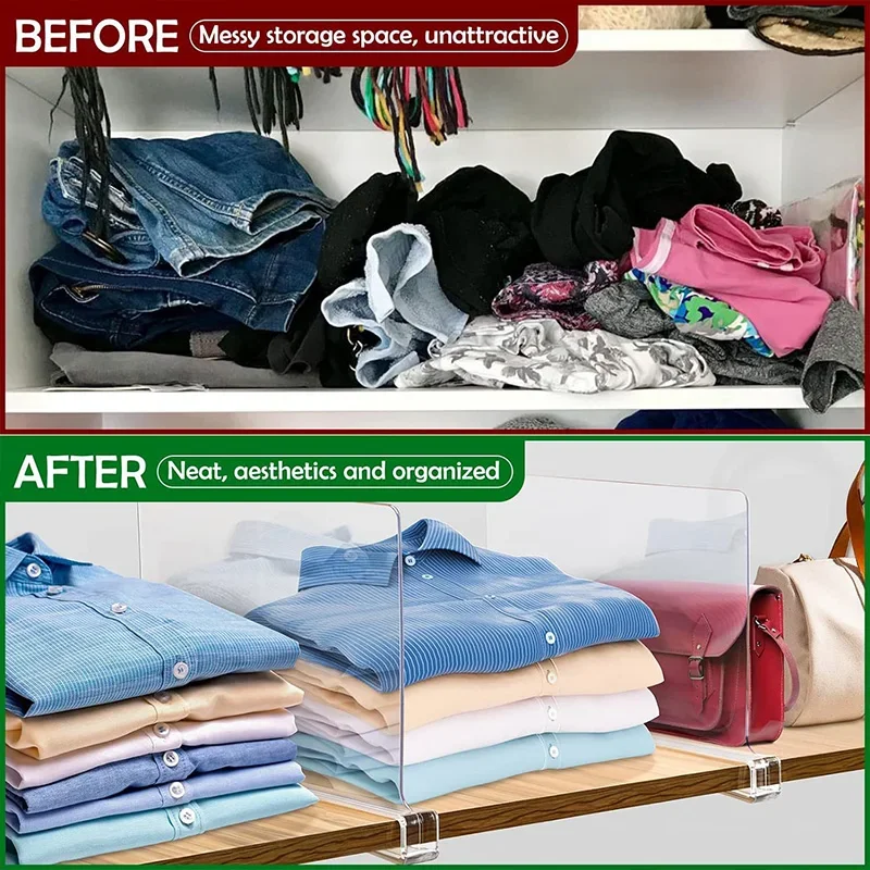 8/6/4/2pcs Transparent Closet Shelf for Wardrobe Organizer Cloth Divider Cupboard Bookcase Divider Baffle thumbnail 5