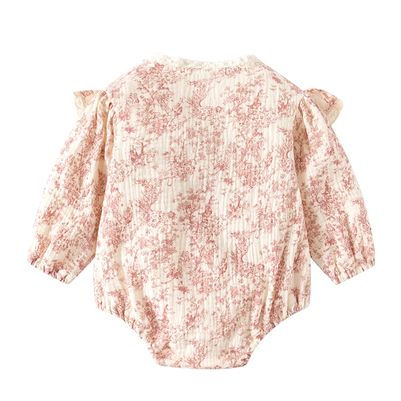2024 New Autumn 0-24M Children Clothes Korean Style Climbing Suit Long Sleeved Cotton Print Toddler Baby Girl Romper+Hat thumbnail 3
