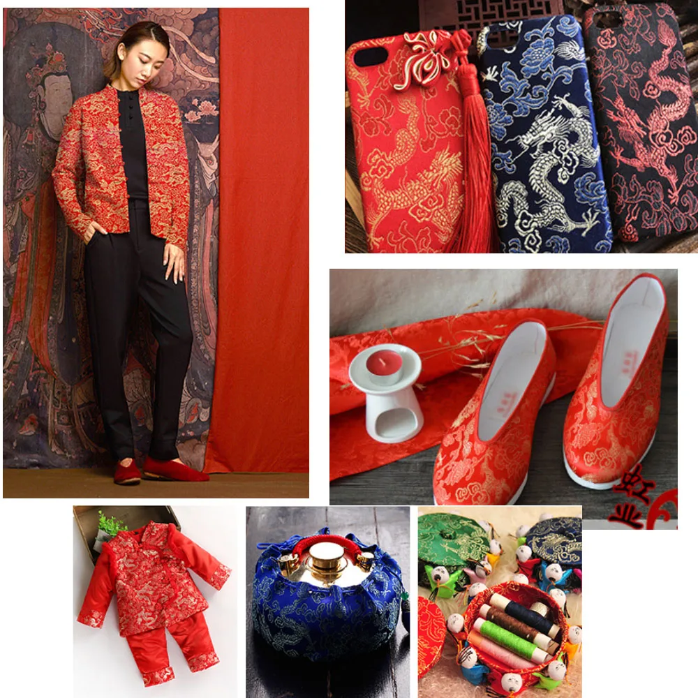 Brocade Jacquard Fabrics Embroidery Silk Dragon Pattern Costume Cheongsam Kimono Materials For Sewing Dress Bag DIY Gift Box Tie thumbnail 3