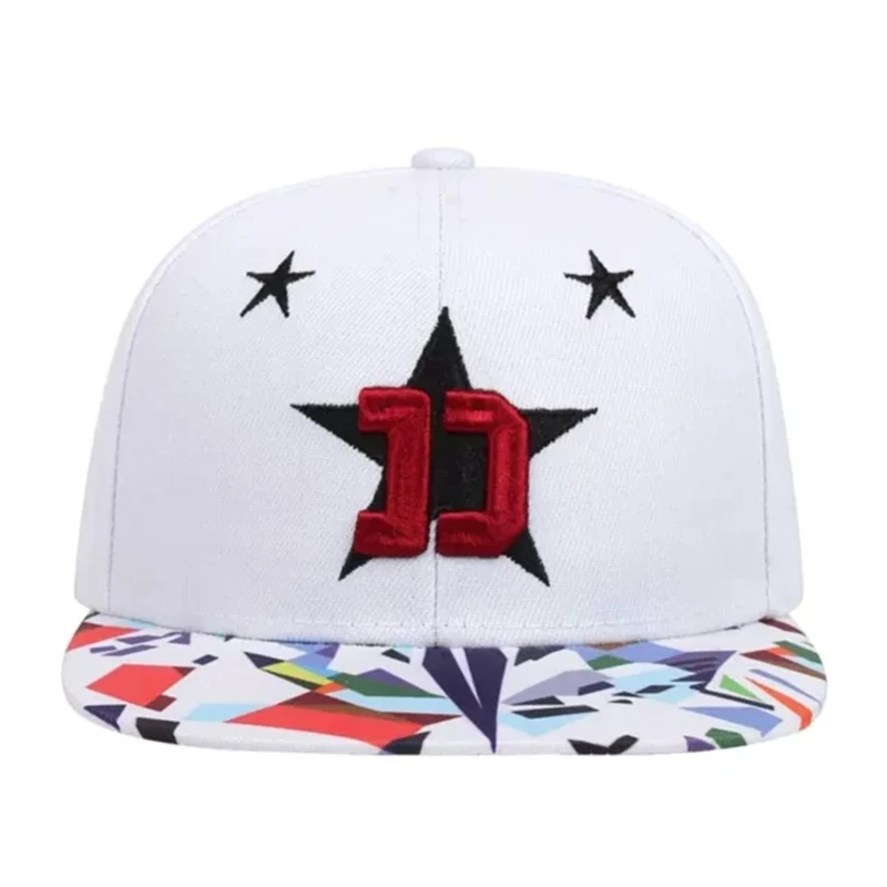 Men's Fashion White Embroidered Five-Pointed Star Baseball Cap Hip-Hop Snapback Hat Street Dance Hip Hop Hat Snapback Cap thumbnail 3