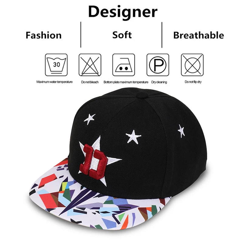 Men's Fashion White Embroidered Five-Pointed Star Baseball Cap Hip-Hop Snapback Hat Street Dance Hip Hop Hat Snapback Cap thumbnail 2