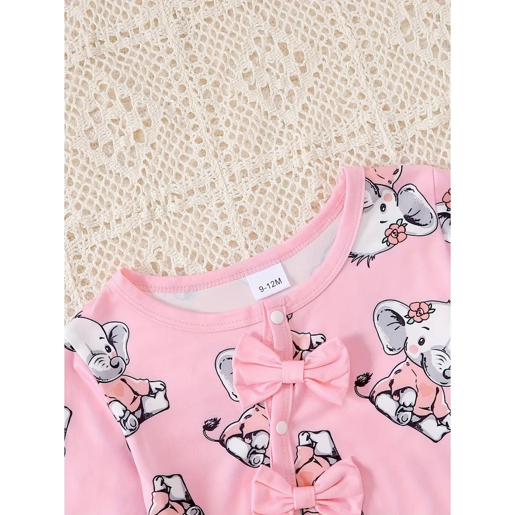 0-24 Months Newborn Baby Girl 2PCS Clothes Set Long Sleeve Elephant Romper+Hat Autumn Fashion Cute Toddler Girl Photograp Outfit thumbnail 3