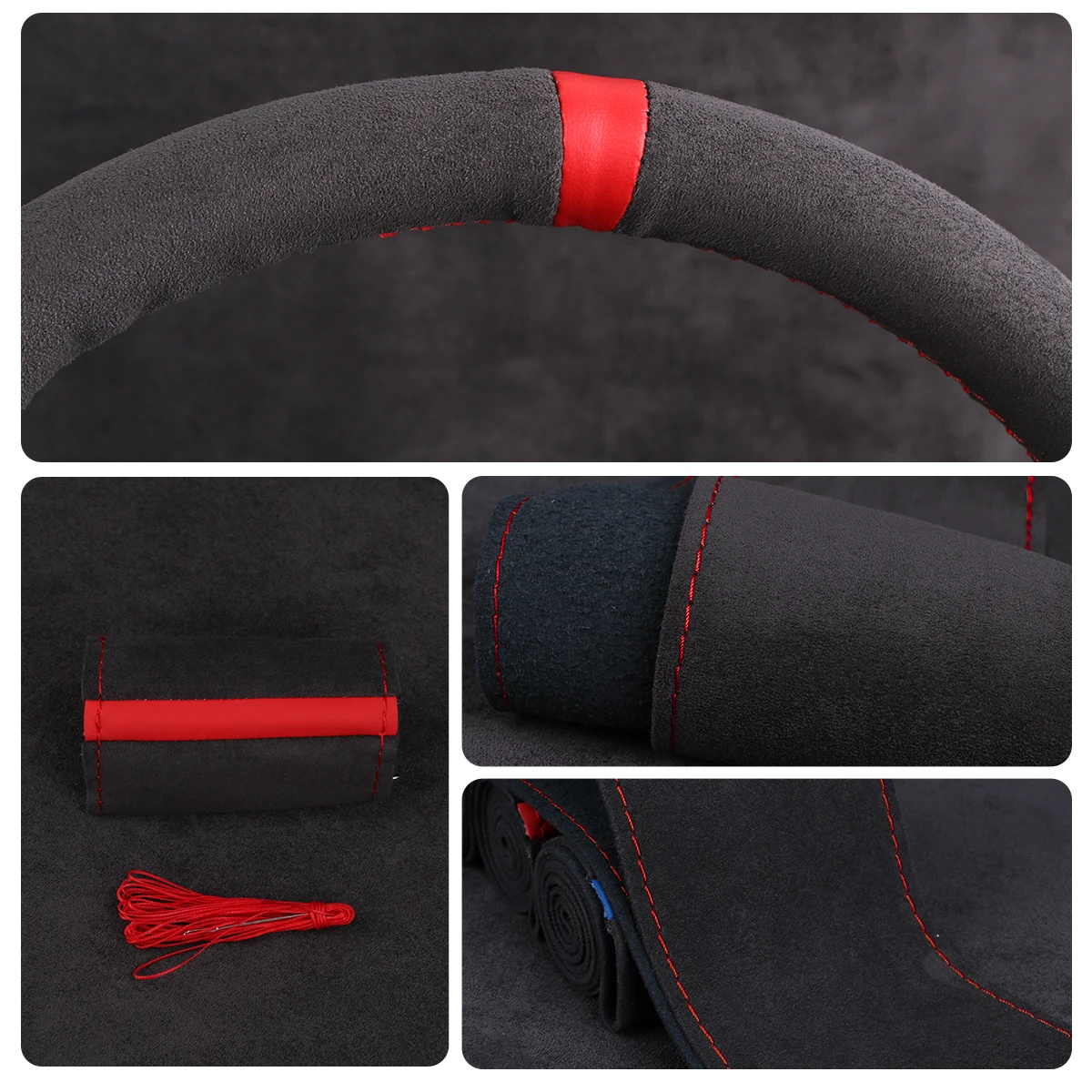 Universal Suede Car Steering Wheel Cover DIY Hand Sewing Soft Leather Braiding Cover For Auto Steering Wheel thumbnail 3