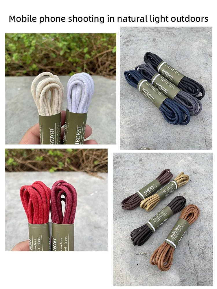 Round pure cotton waxed shoelaces 1 pair 60/70/80/90/100/120/140/160/180cmOxford Shoe LacesBoots Laces Waterproof Leather12Color thumbnail 4