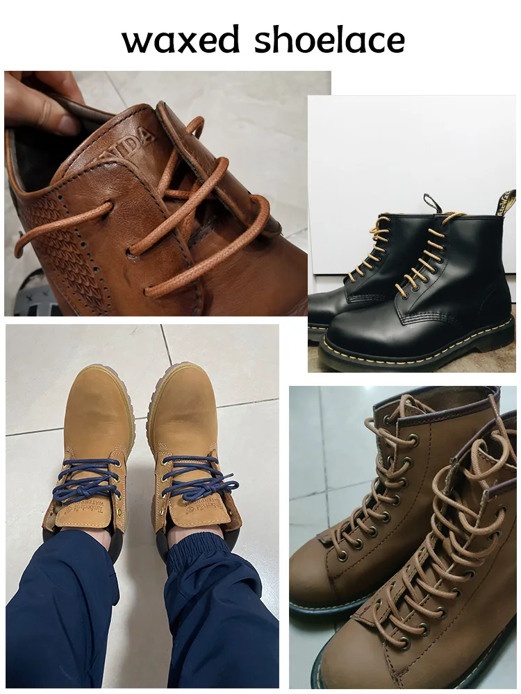 Round pure cotton waxed shoelaces 1 pair 60/70/80/90/100/120/140/160/180cmOxford Shoe LacesBoots Laces Waterproof Leather12Color thumbnail 2