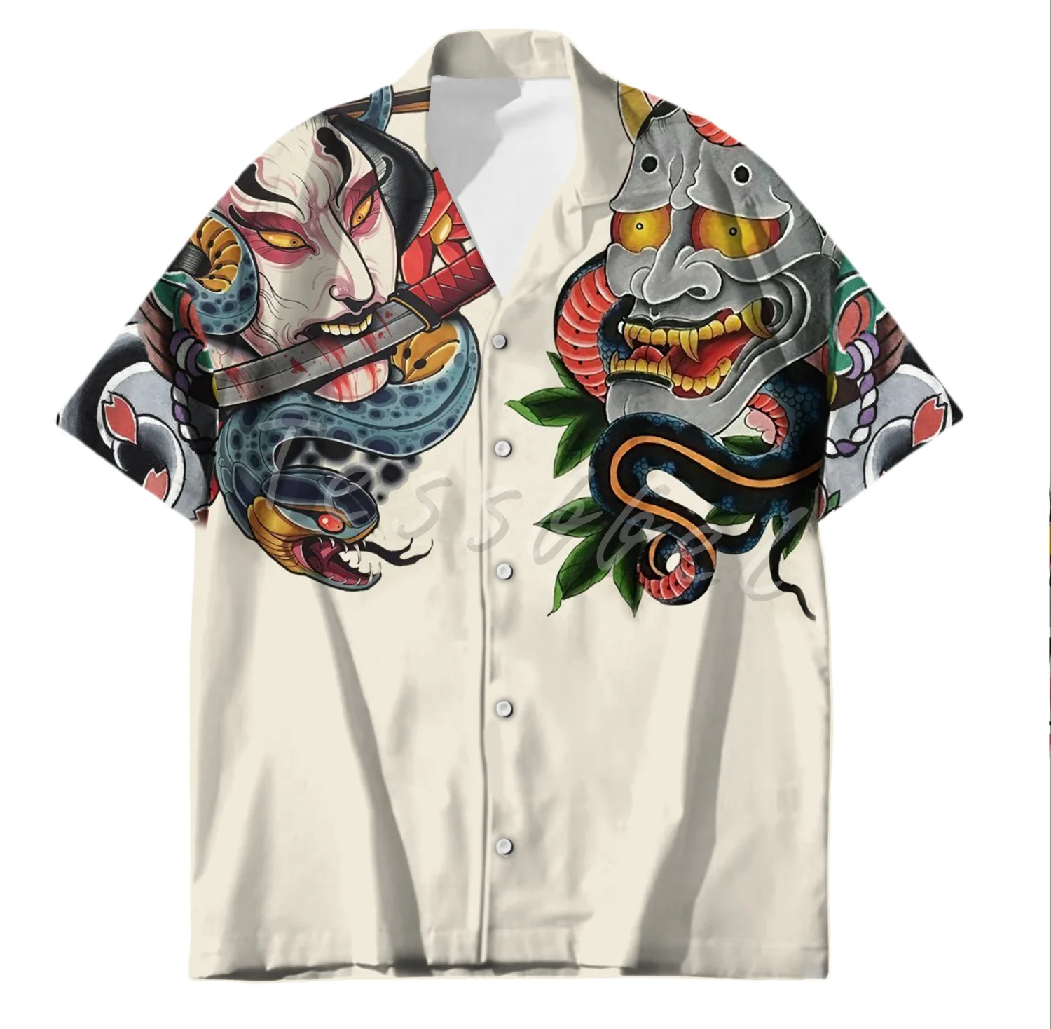 2024 Hawaiian Samurai Culture Shirt For Men's Tattoo Japanese Tessffel 3d Printed Men Fashion Harajuku Casual Oversized Summer thumbnail 5