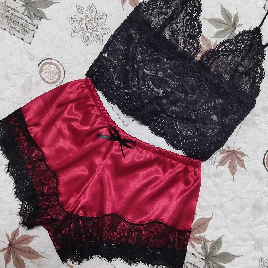 Pajama Sets Sexy Pajamas for Women 2 Pieces Top Shorts Set Sleepwear Clothes Lace Pajamas Underwear Lingerie thumbnail 6
